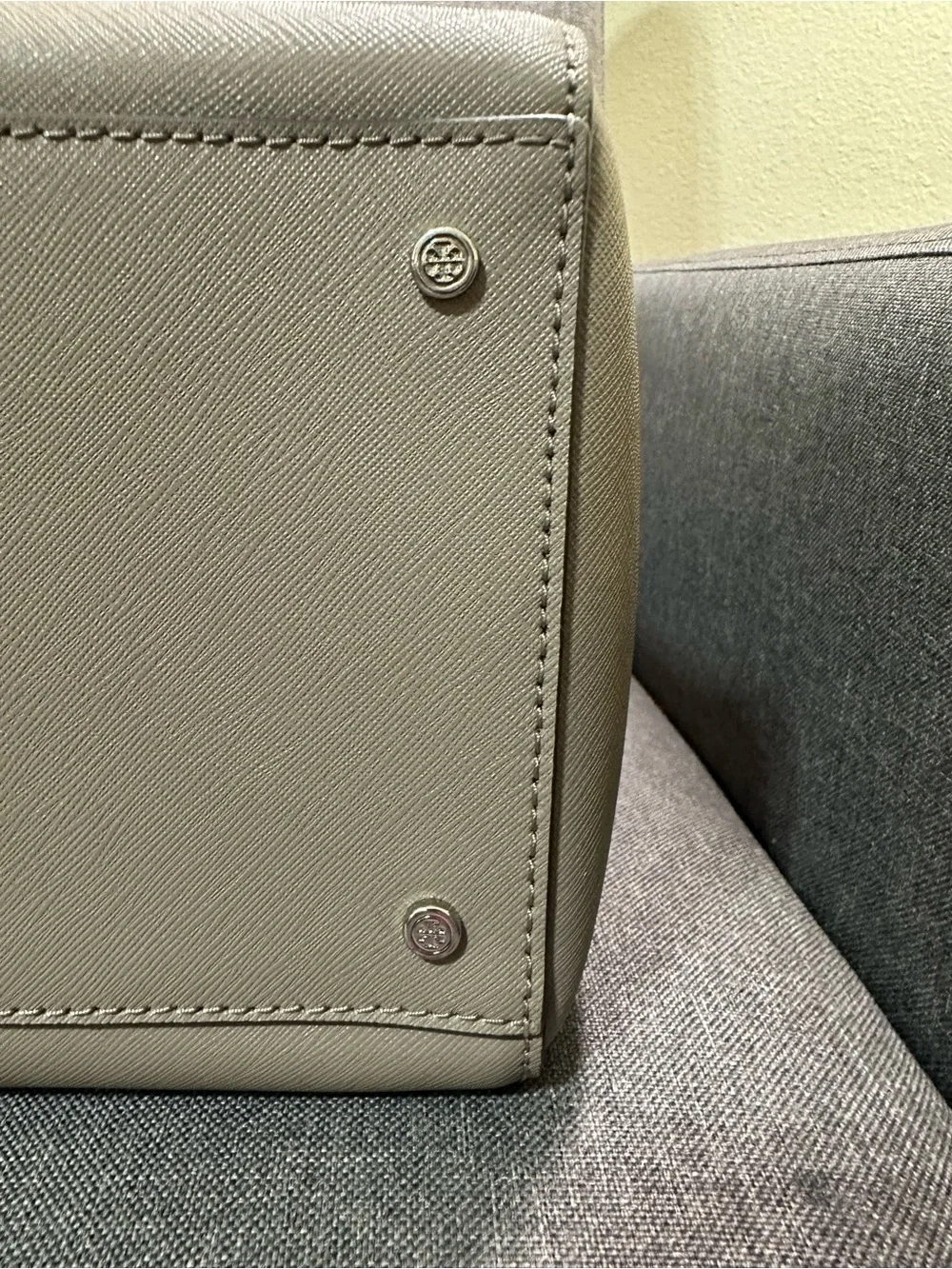 Tory Burch Light Gray Structured Saffiano Tote